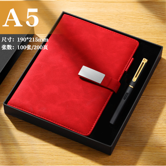a5磁扣笔记本本子厚商务办公记事本b5会议记录本  A5红色200页贴片款（商务笔+礼盒配礼袋）