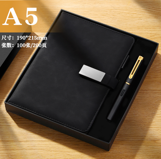 a5磁扣笔记本本子厚商务办公记事本b5会议记录本  A5黑色200页贴片款（商务笔+礼盒配礼袋）
